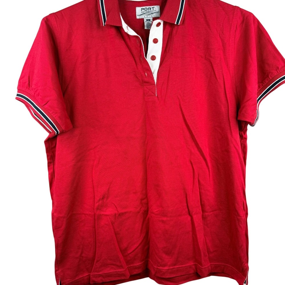 Port Authority women Red Short Sleeve UV Moisture-Wicking Polo Shirt sz L‎